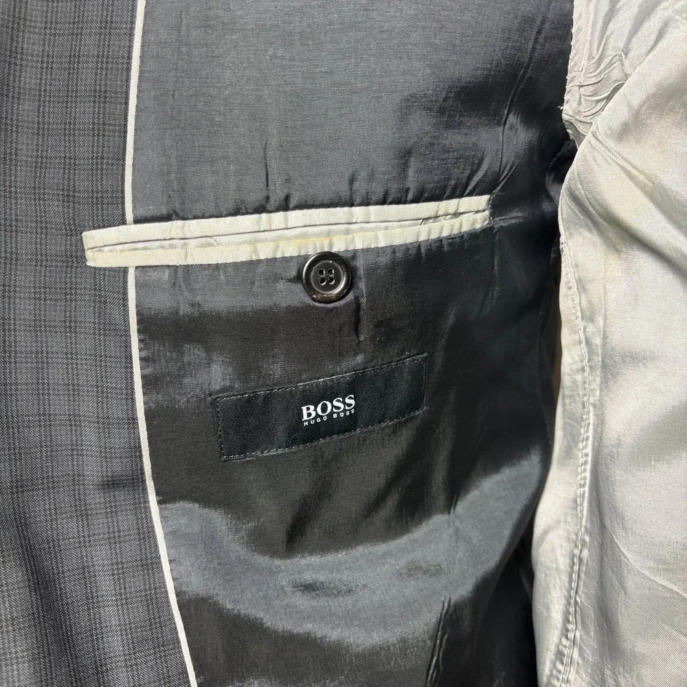 BOSS HUGO $649 Virgin Wool Blazer Dark Gray Check Two-Button US‎ 38R MINT